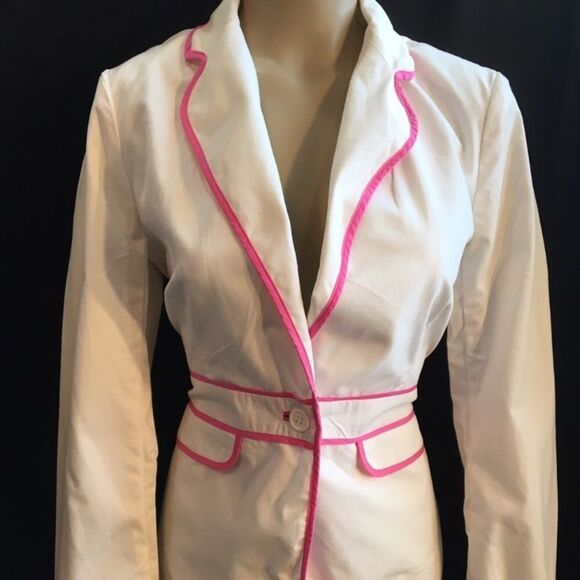 Lilly Pulitzer White & Pink Long Sleeve Janice Jacket Blazer New Size 6 - Picture 3 of 10